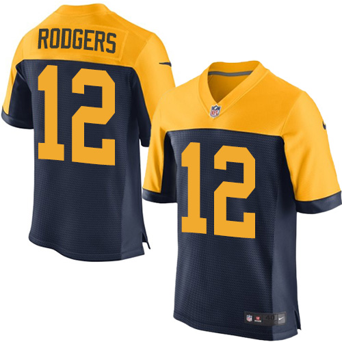 Men's Elite Aaron Rodgers Nike Jersey Navy Blue Alternate - #12 NFL Green Bay Packers